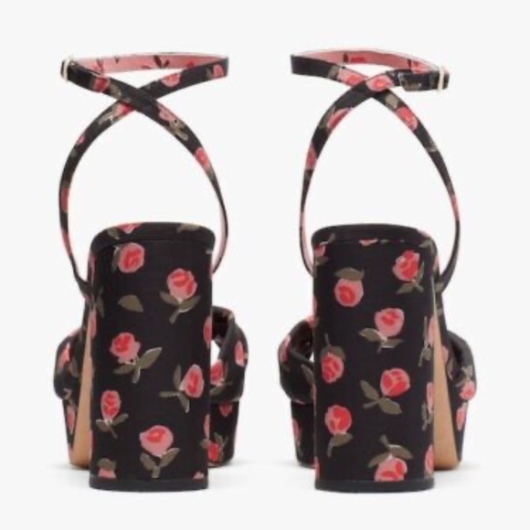 NEW Kate Spade New York Confetti Ditsy Rose/Black PLATFORM SANDALS HEELS NIB - Picture 7 of 11